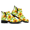 White Watercolor Sunflower Pattern Print Flat Ankle Boots
