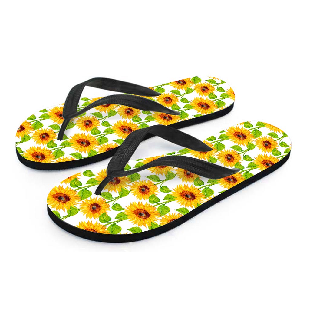 White Watercolor Sunflower Pattern Print Flip Flops