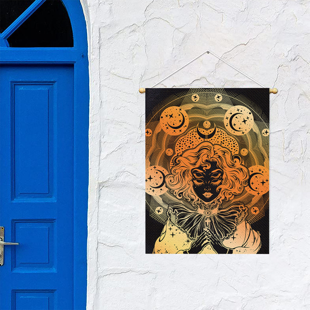 Wiccan Girl And Magical Moon Print Garden Flag
