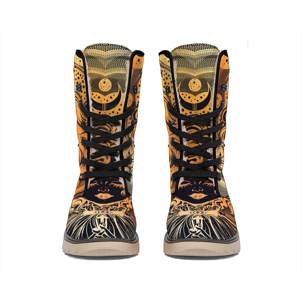 Wiccan Girl And Magical Moon Print Winter Boots