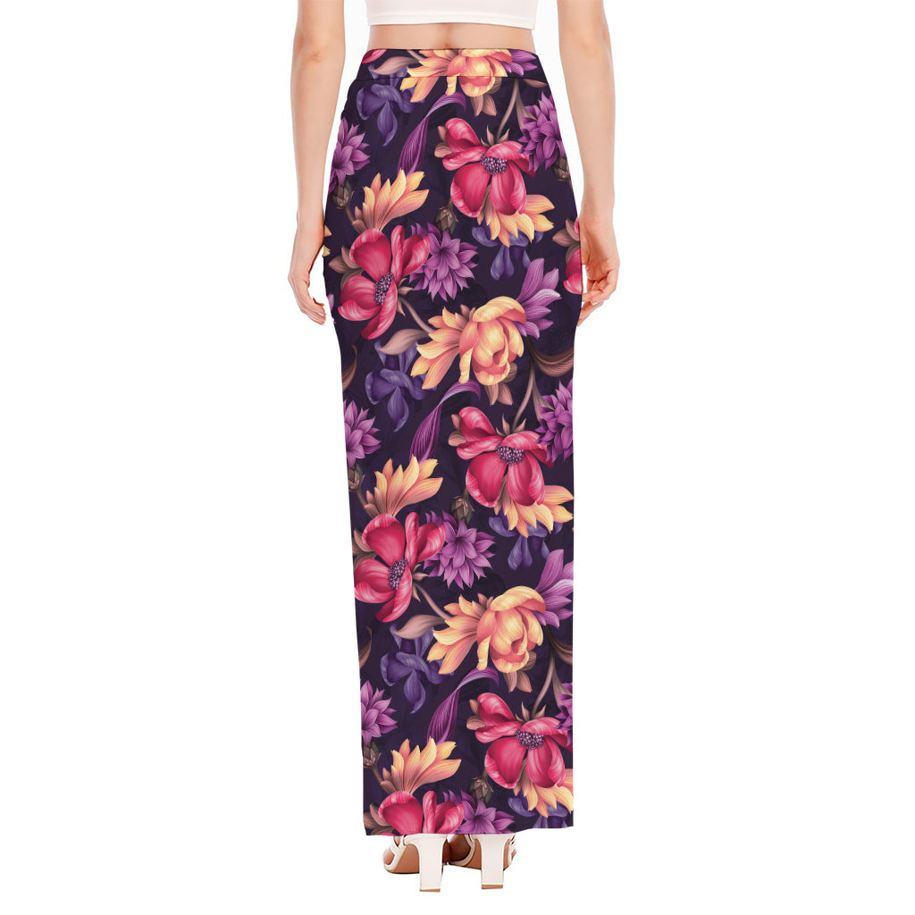 Wild Flower Print High Slit Maxi Skirt