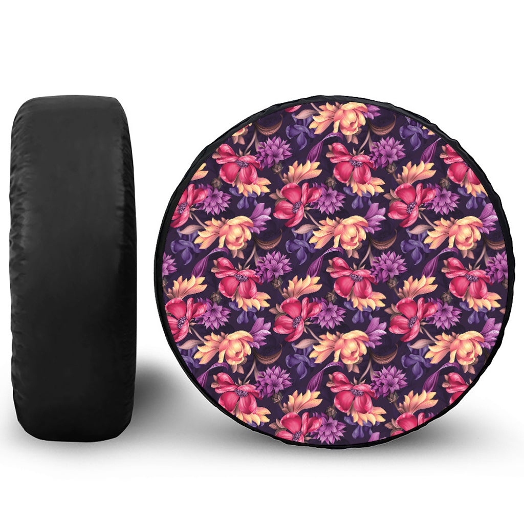 Wild Flower Print Leather Spare Tire Cover