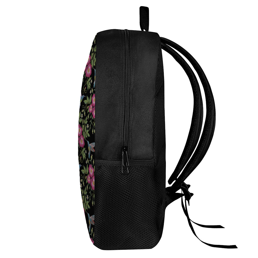 Wild Flowers And Hummingbird Print 17 Inch Backpack