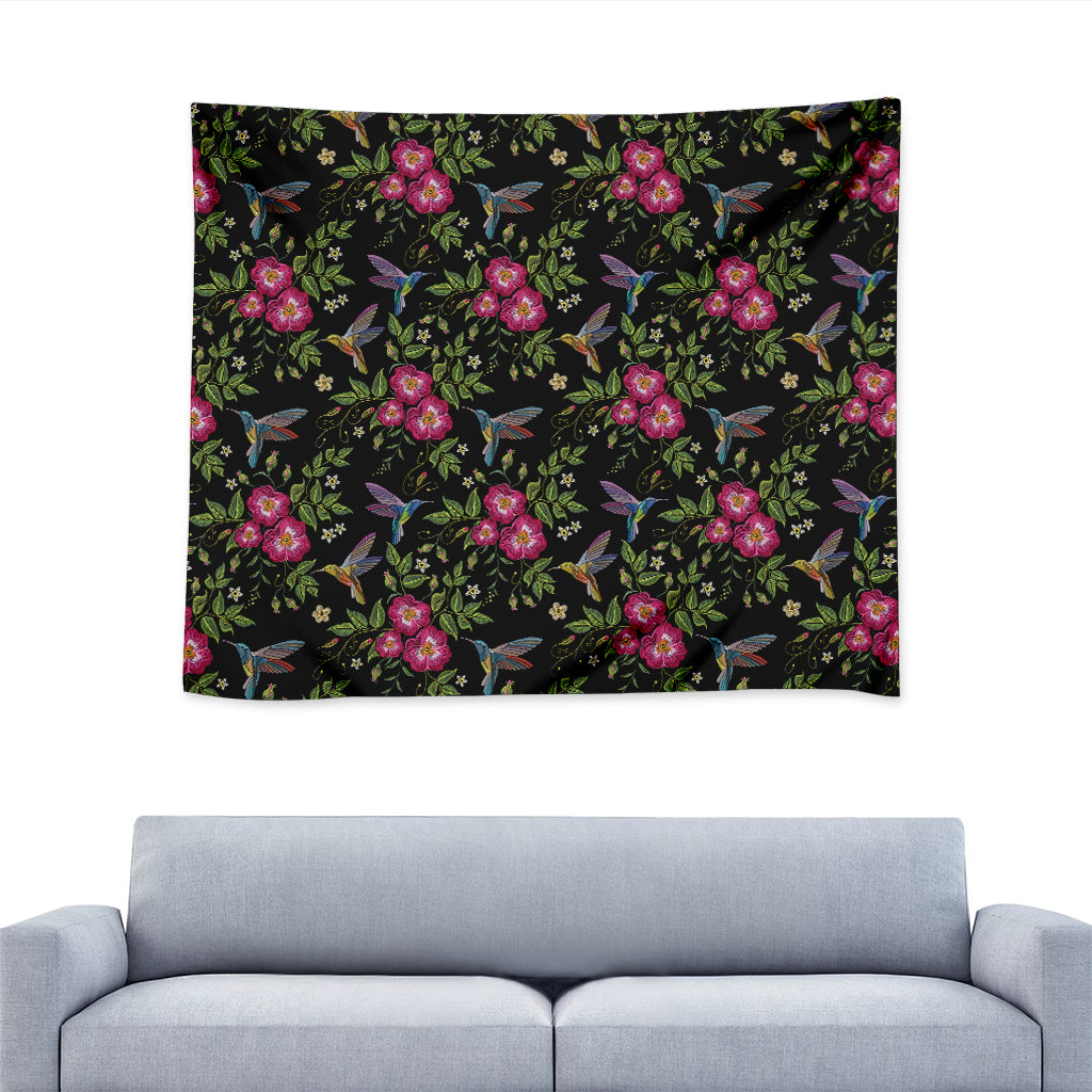 Wild Flowers And Hummingbird Print Tapestry