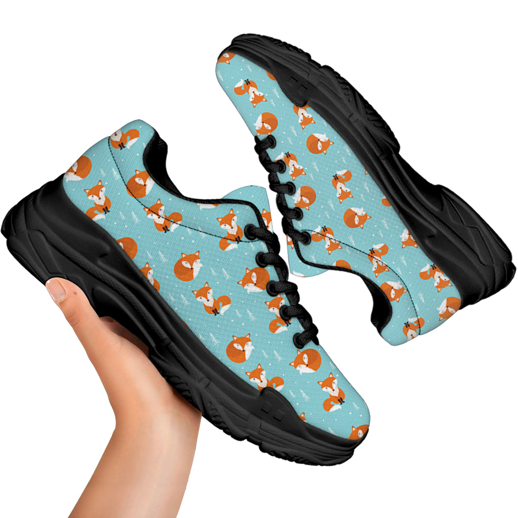 Winter Fox Pattern Print Black Chunky Shoes