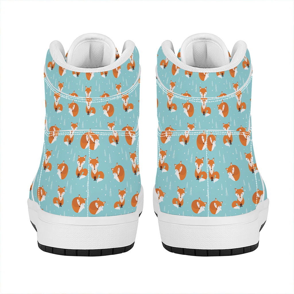 Winter Fox Pattern Print High Top Leather Sneakers