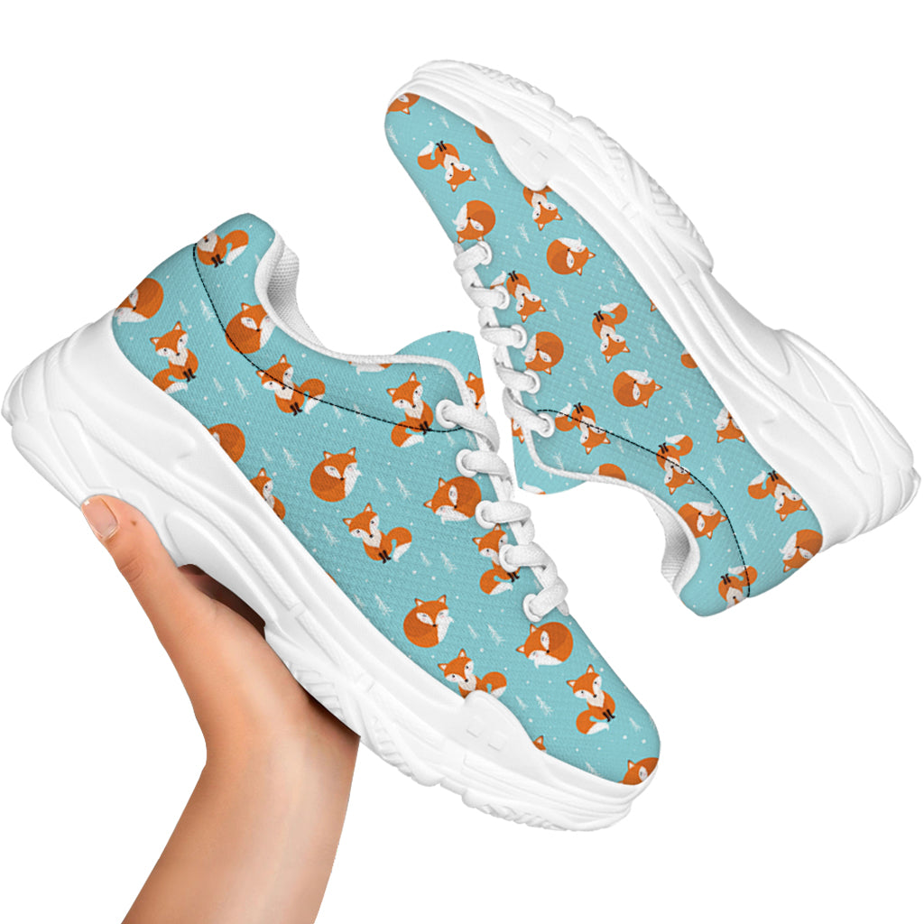Winter Fox Pattern Print White Chunky Shoes