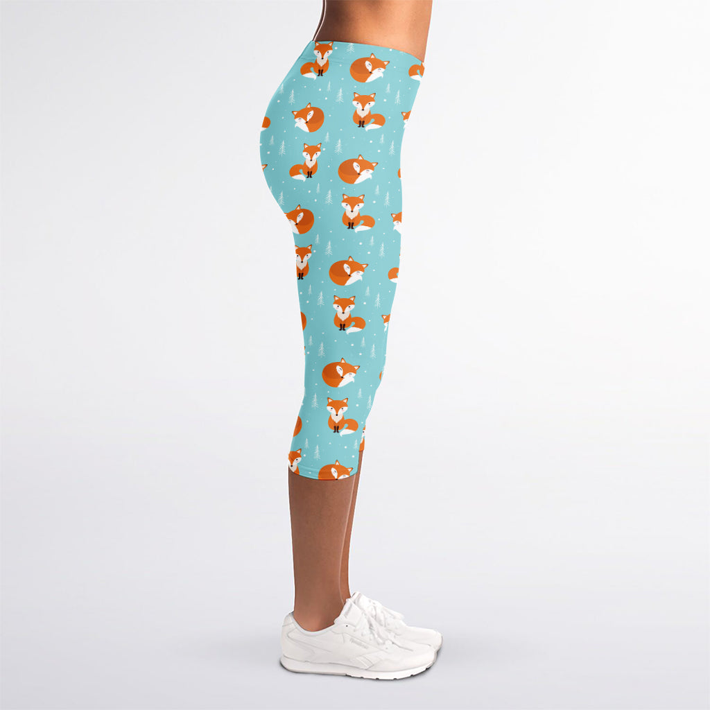 Winter Fox Pattern Print Women's Capri Leggings