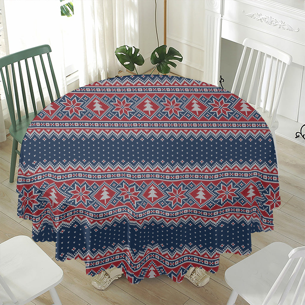 Winter Holiday Knitted Pattern Print Waterproof Round Tablecloth