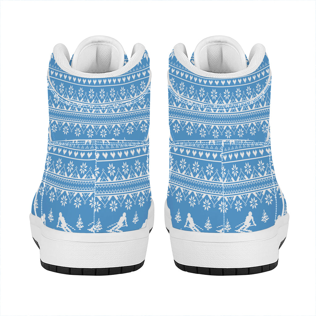 Winter Ski Knitting Pattern Print High Top Leather Sneakers