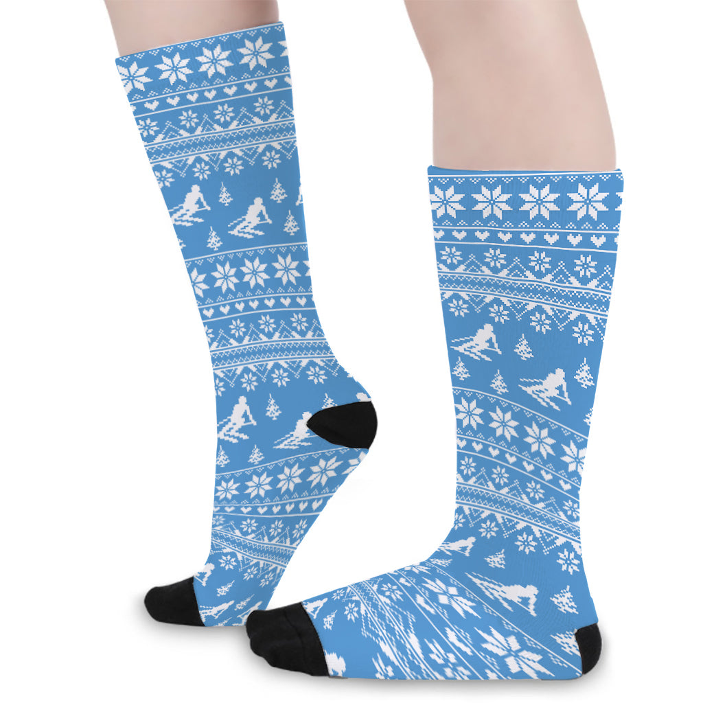 Winter Ski Knitting Pattern Print Long Socks