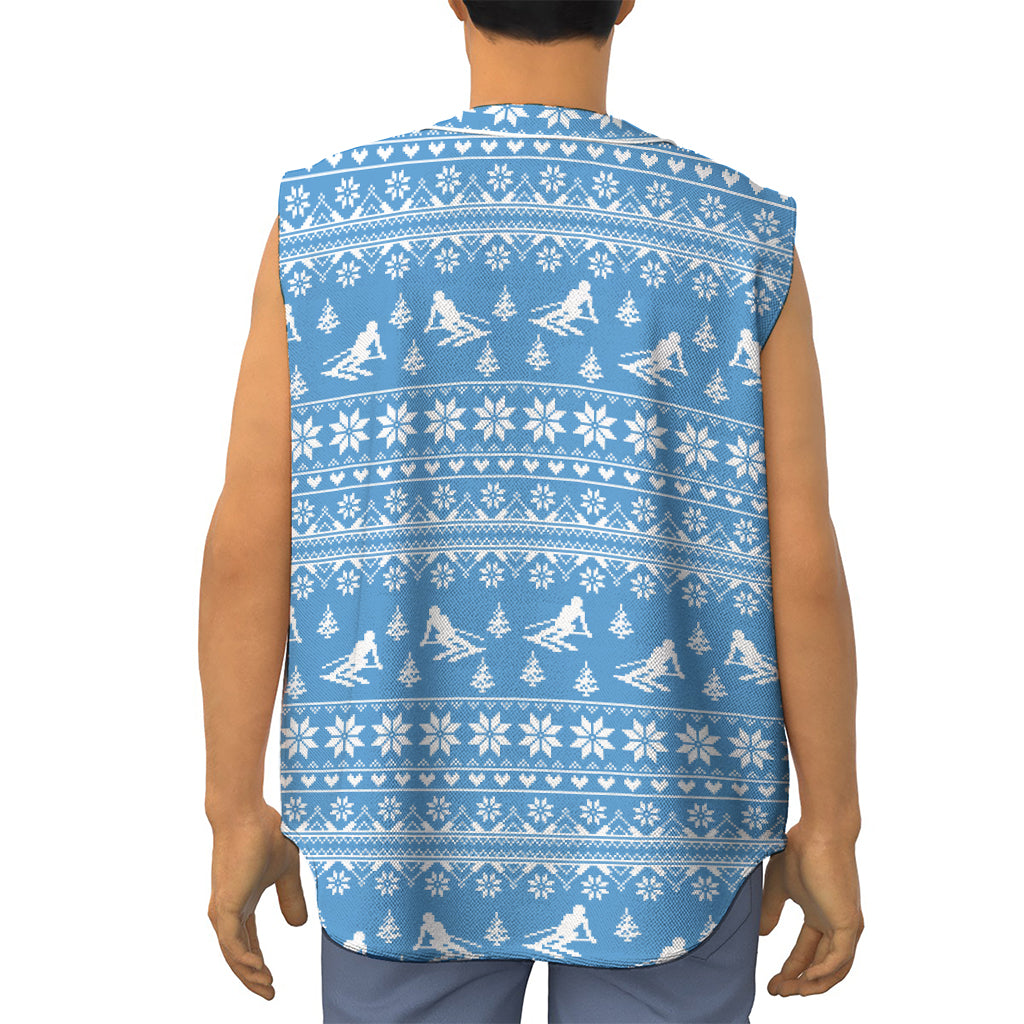 Winter Ski Knitting Pattern Print Sleeveless Baseball Jersey