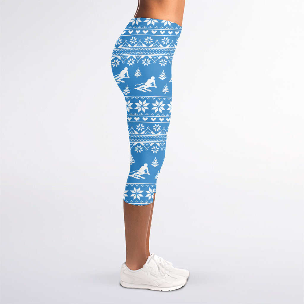 Winter Ski Knitting Pattern Print Women's Capri Leggings