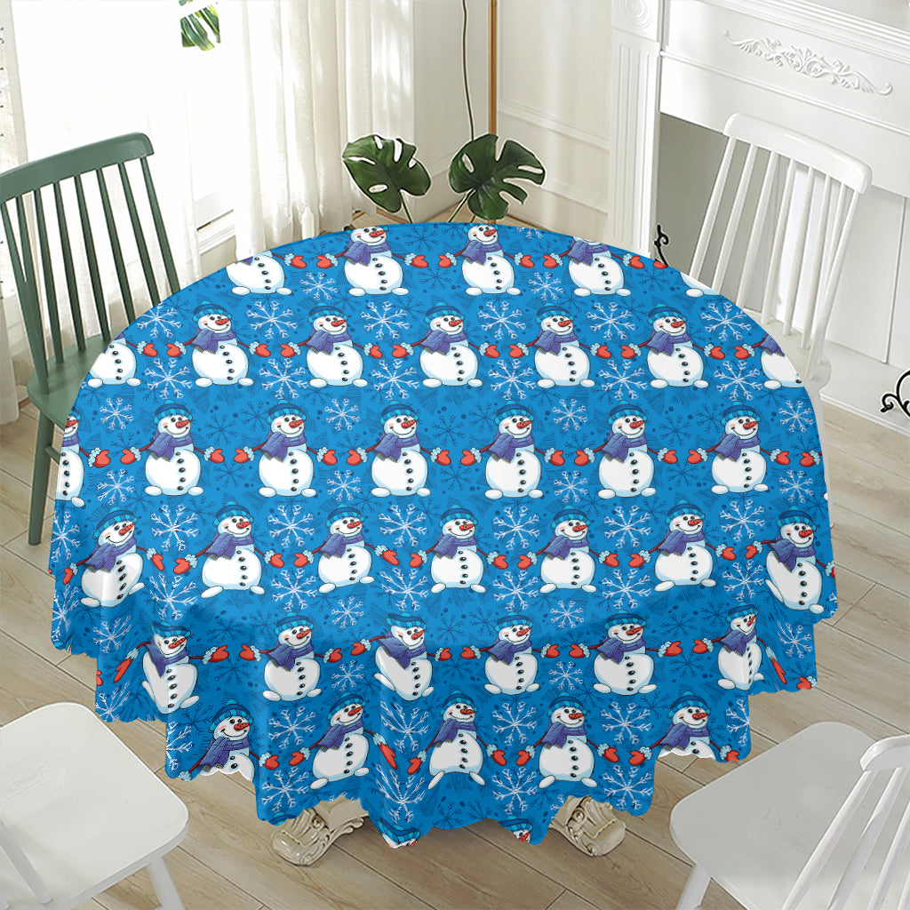 Winter Snowman Pattern Print Waterproof Round Tablecloth