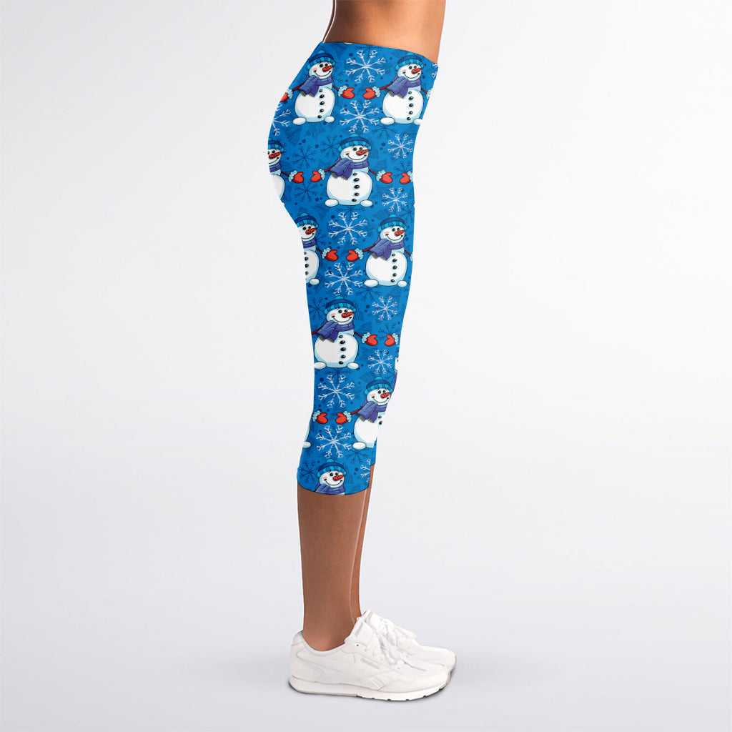 Winter Snowman Pattern Print Women's Capri Leggings