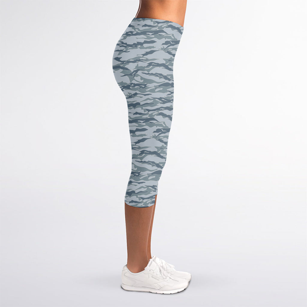 Winter Tiger Stripe Camo Pattern Print Women's Capri Leggings