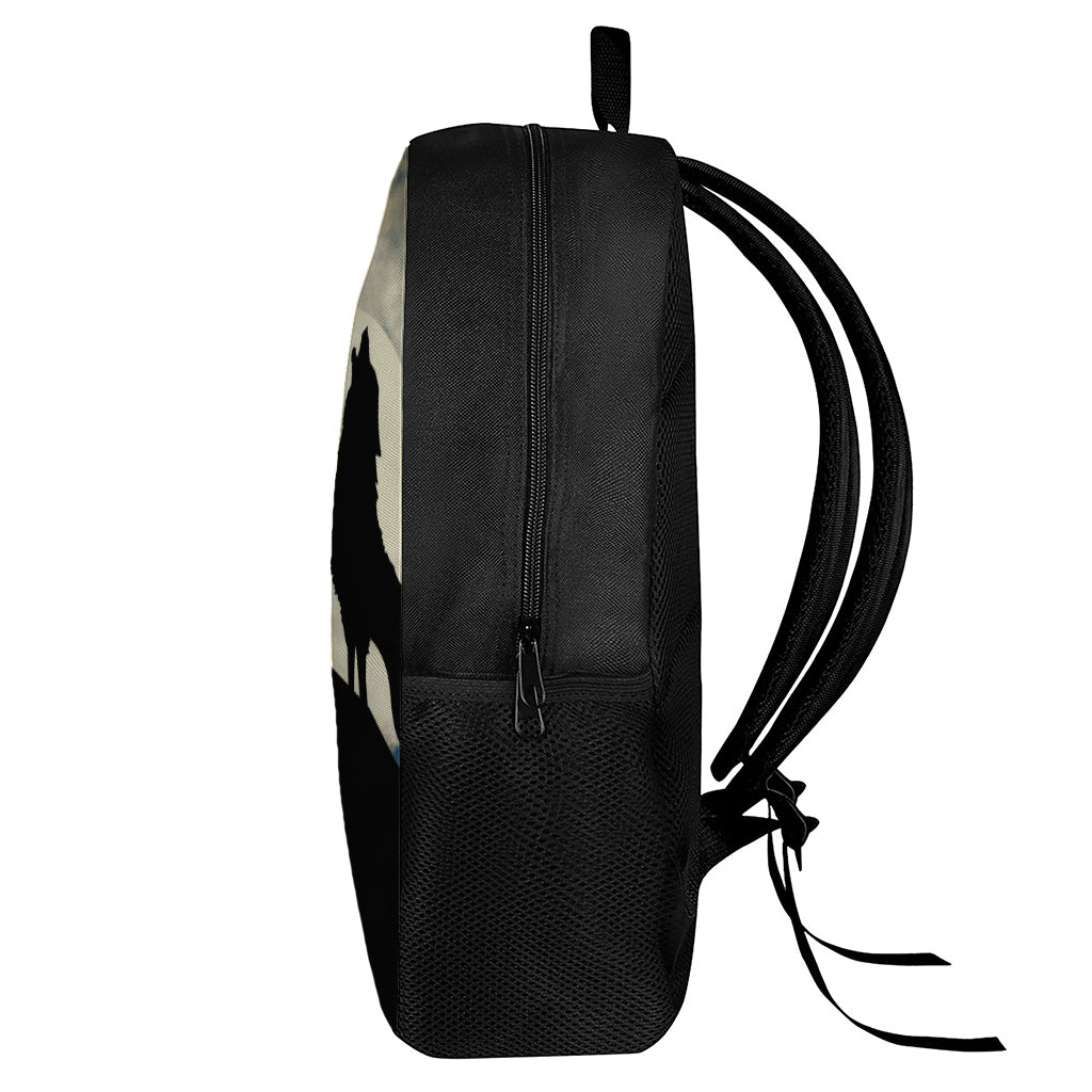 Wolf Howling At The Full Moon Print 17 Inch Backpack