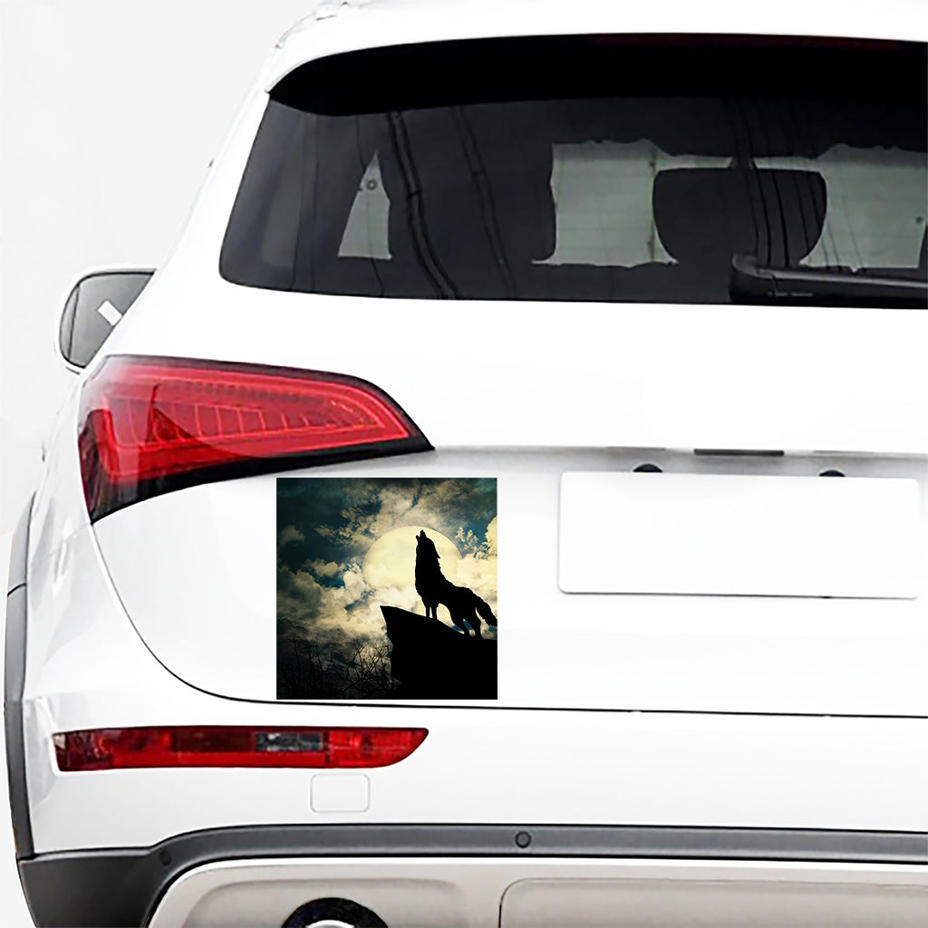 Wolf Howling At The Full Moon Print Car Sticker