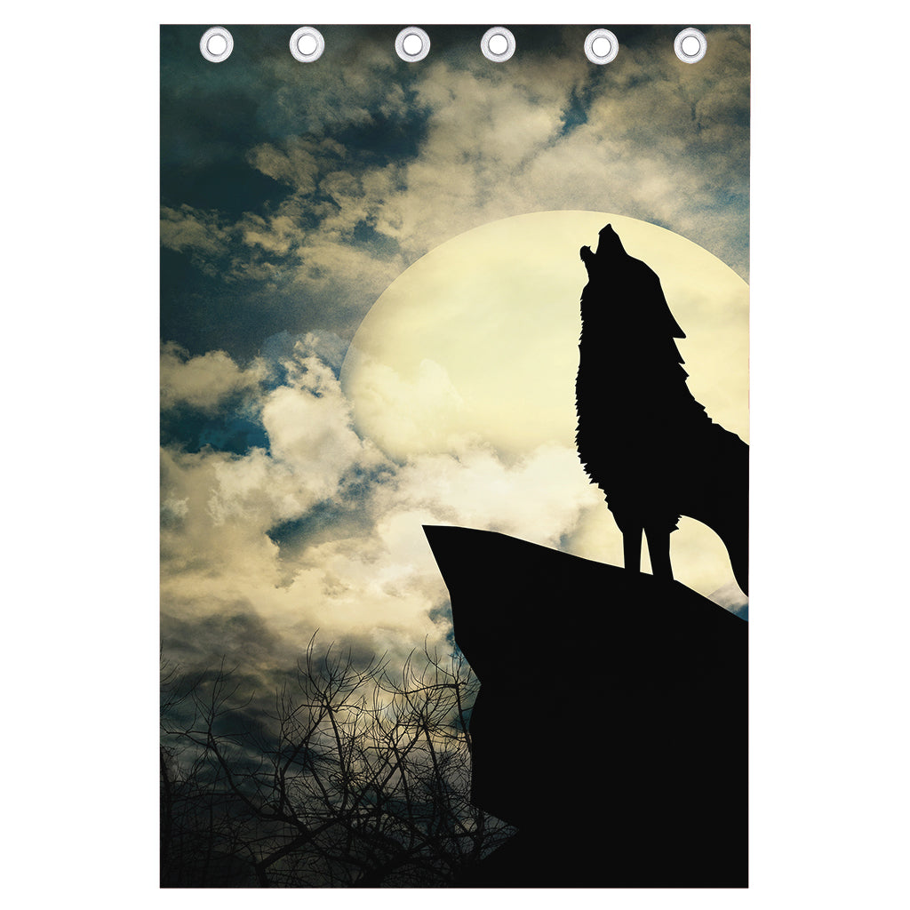 Wolf Howling At The Full Moon Print Curtain
