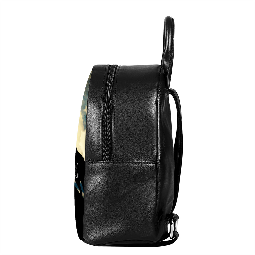 Wolf Howling At The Full Moon Print Leather Backpack