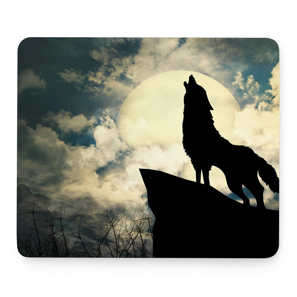 Wolf Howling At The Full Moon Print Mouse Pad