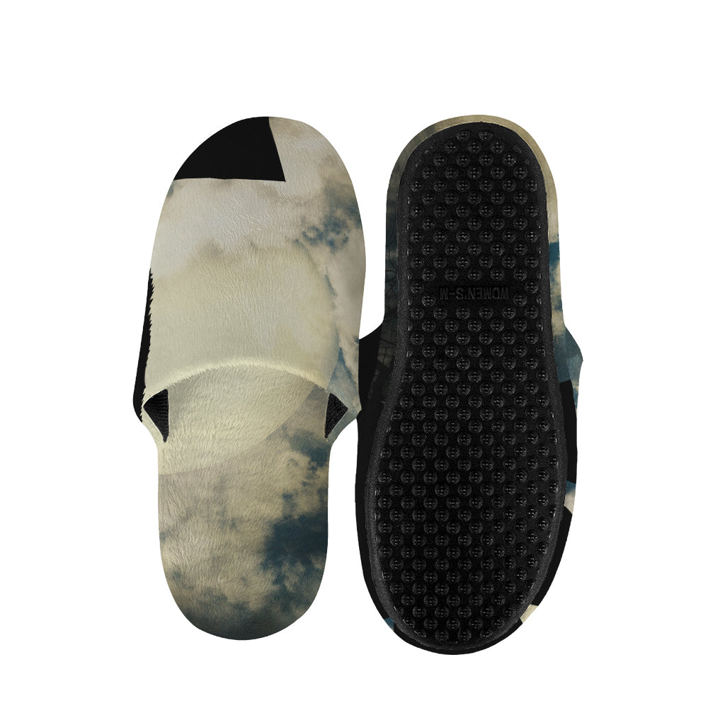 Wolf Howling At The Full Moon Print Slippers