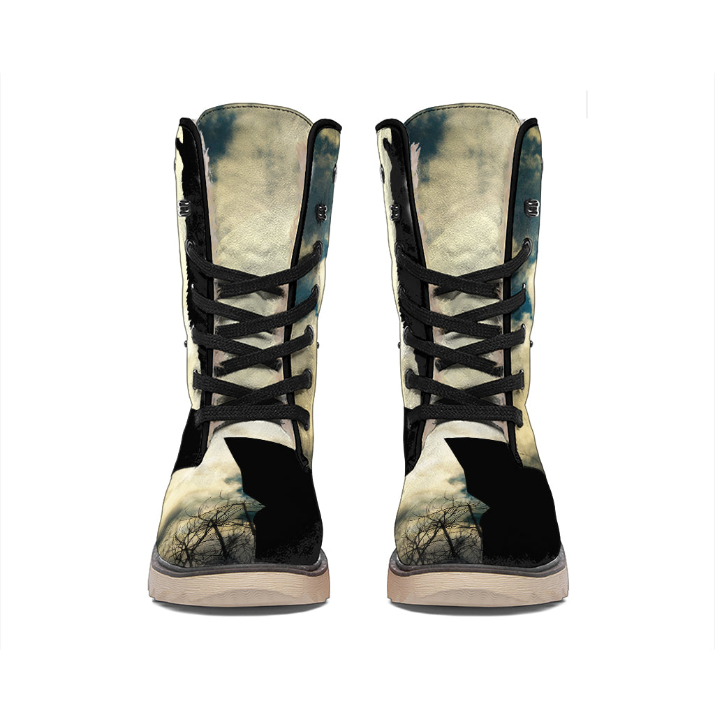 Wolf Howling At The Full Moon Print Winter Boots