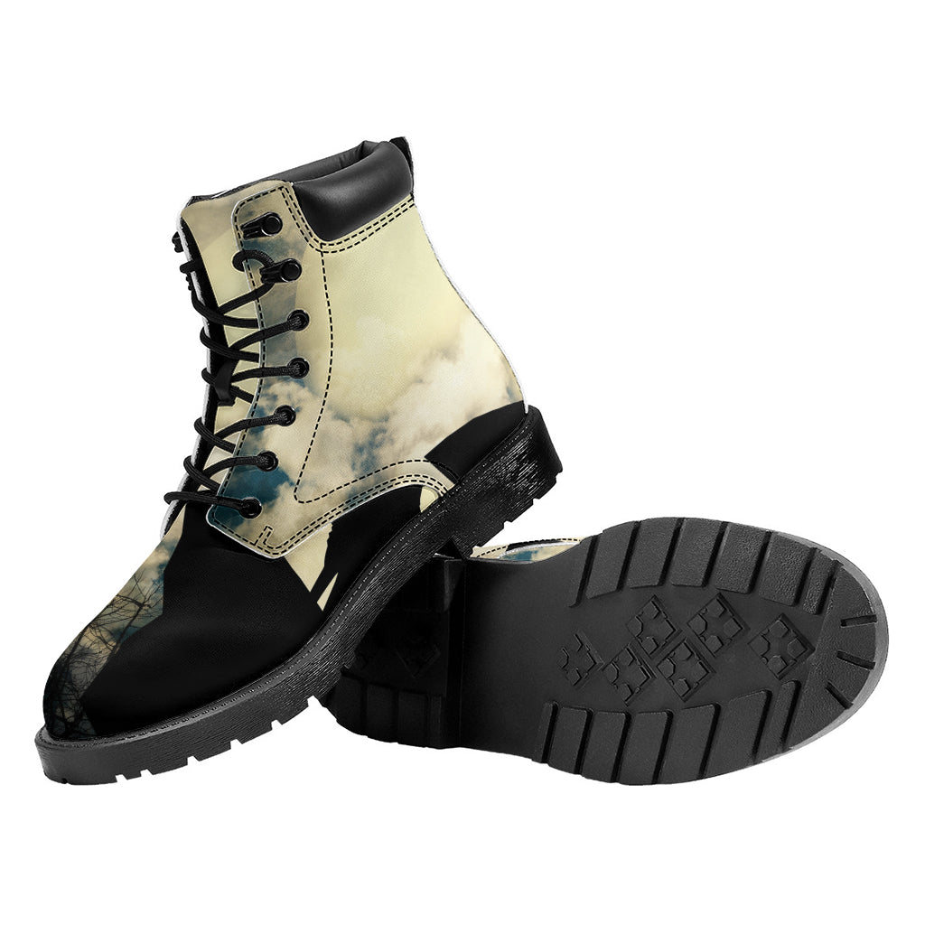 Wolf Howling At The Full Moon Print Work Boots