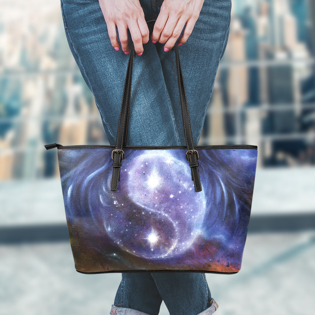 Woman Space Yin Yang Painting Print Leather Tote Bag