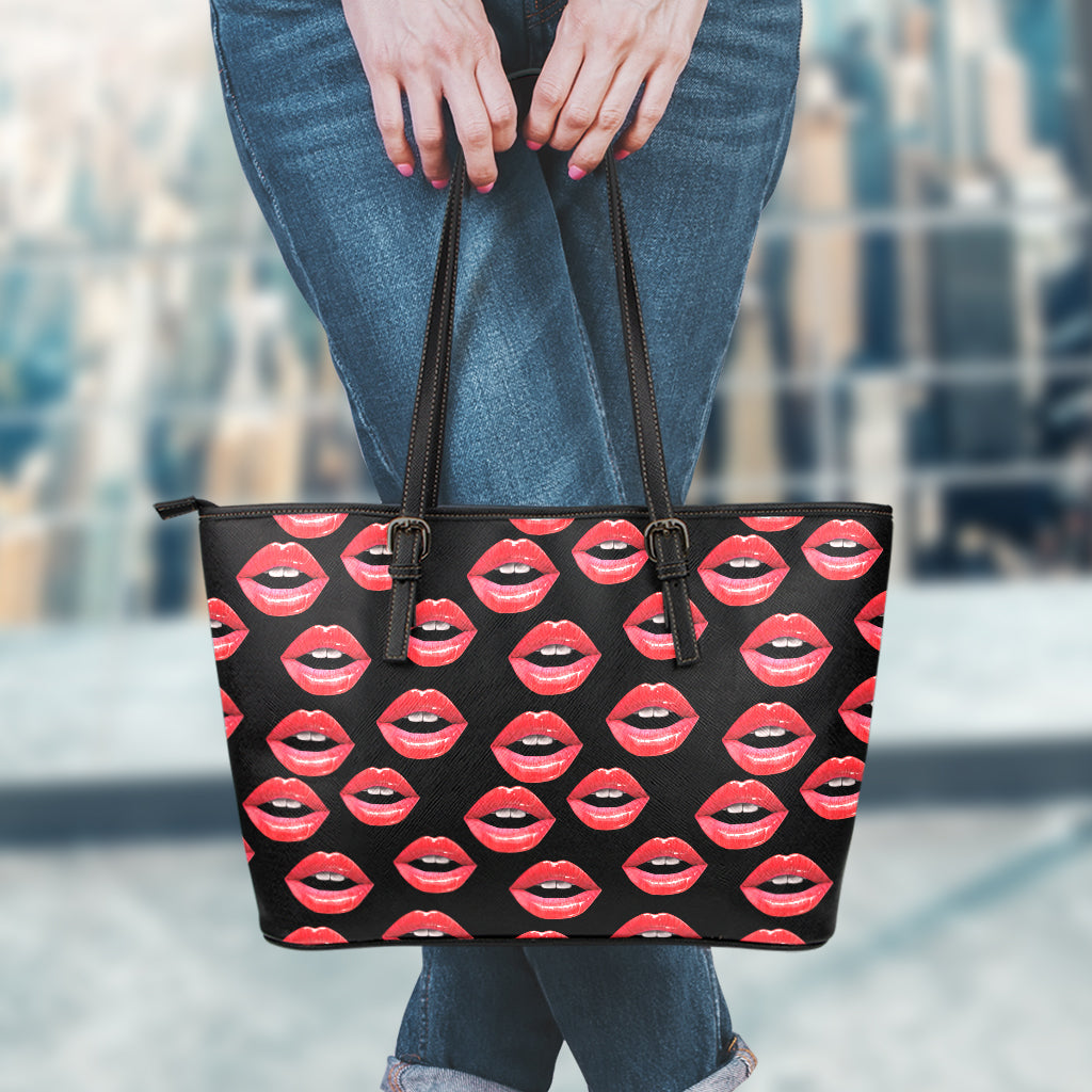 Women's Lips Pattern Print Leather Tote Bag