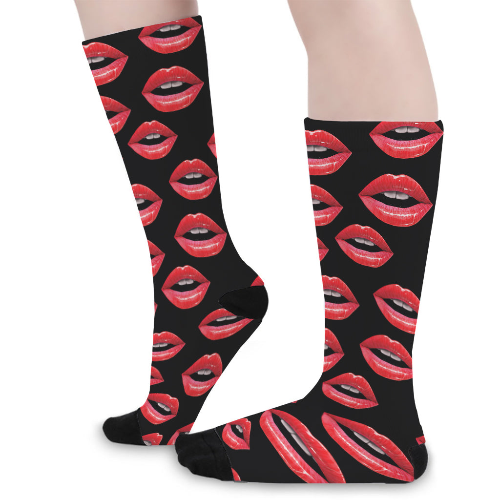 Women's Lips Pattern Print Long Socks