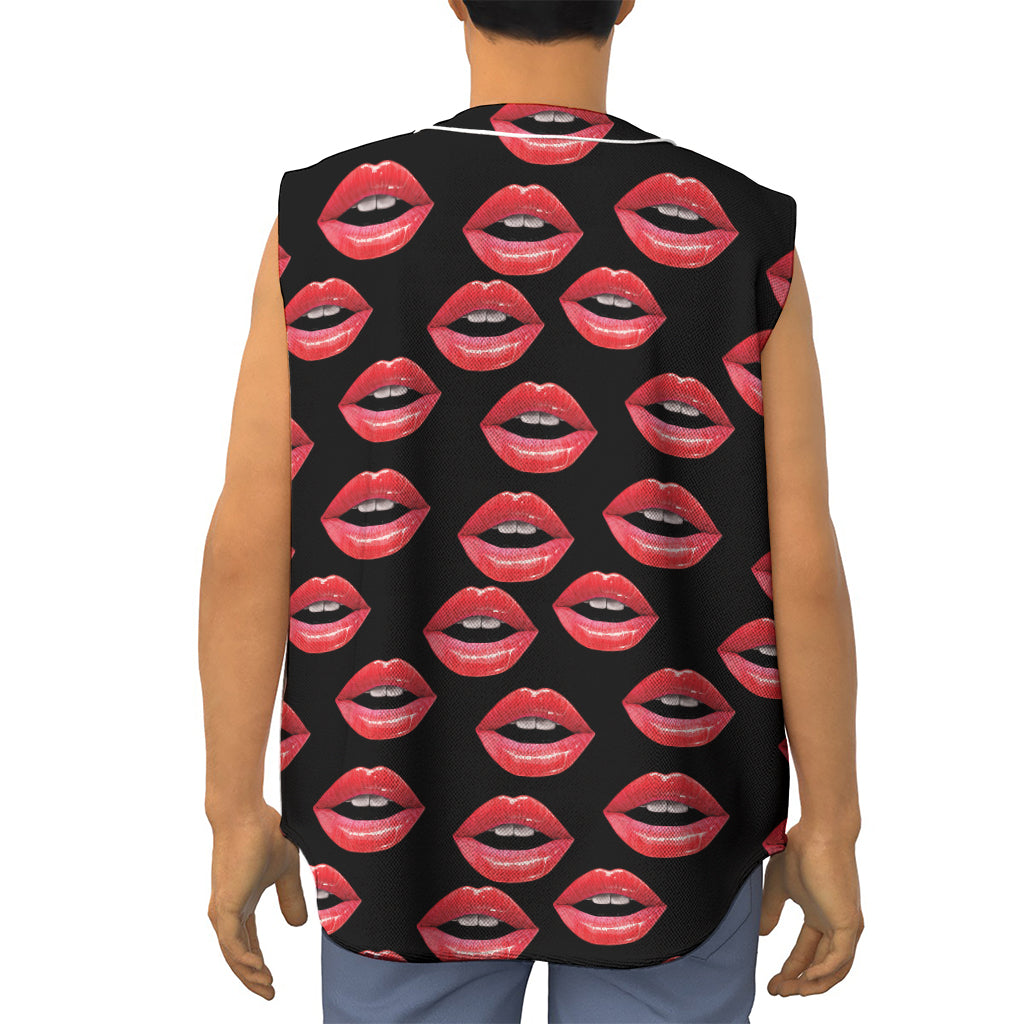 Women's Lips Pattern Print Sleeveless Baseball Jersey