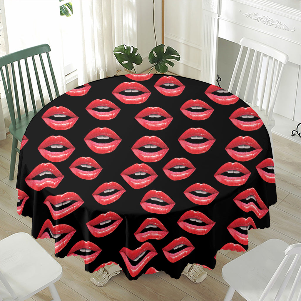 Women's Lips Pattern Print Waterproof Round Tablecloth