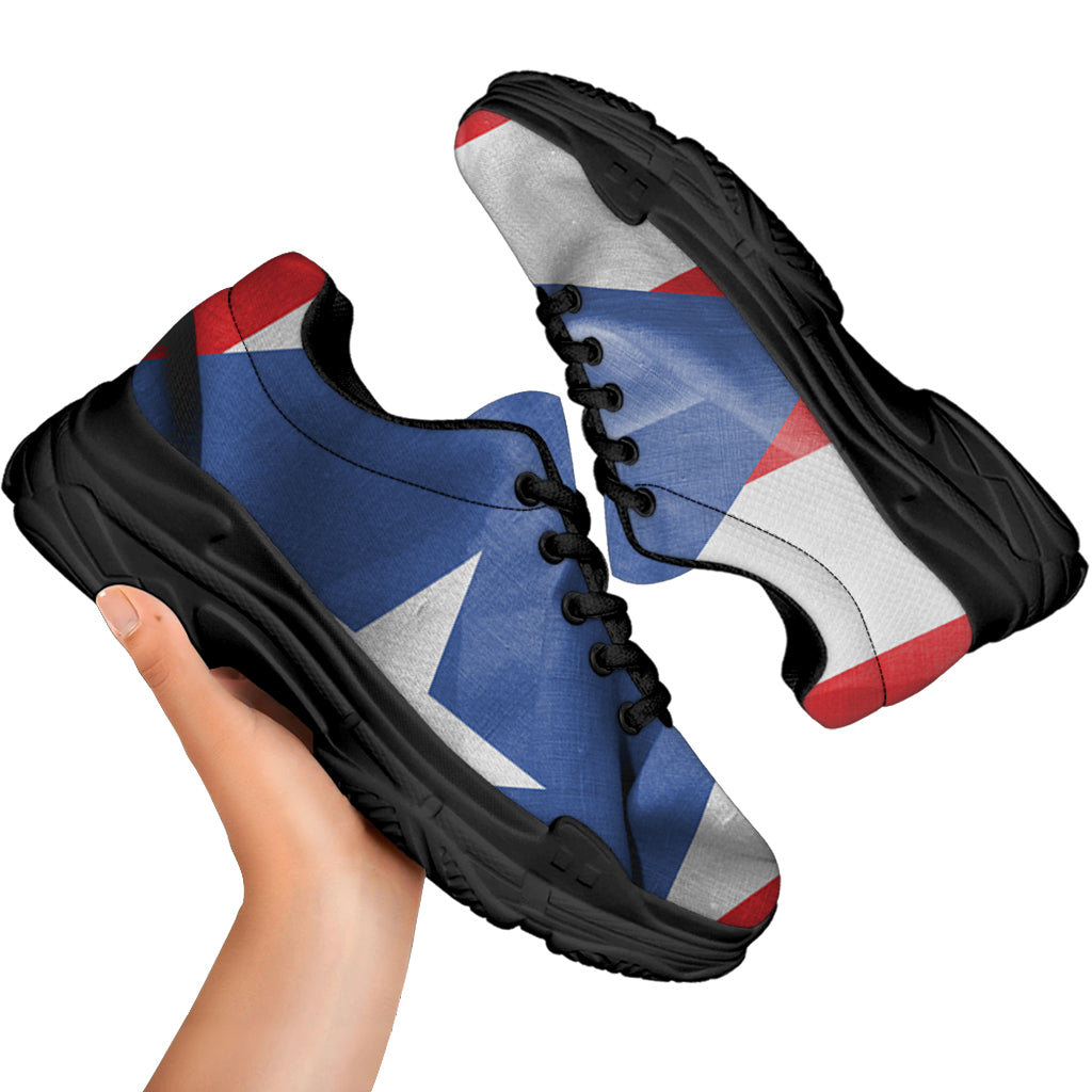 Wrinkled Puerto Rican Flag Print Black Chunky Shoes