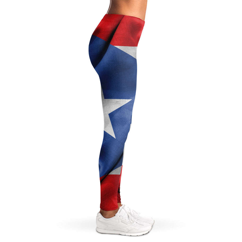 Wrinkled Puerto Rican Flag Print Women's Leggings