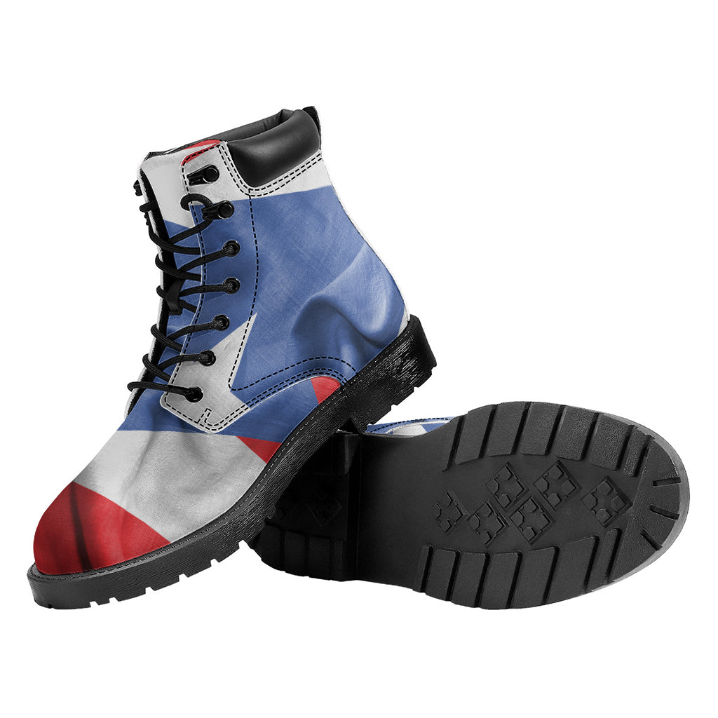 Wrinkled Puerto Rican Flag Print Work Boots