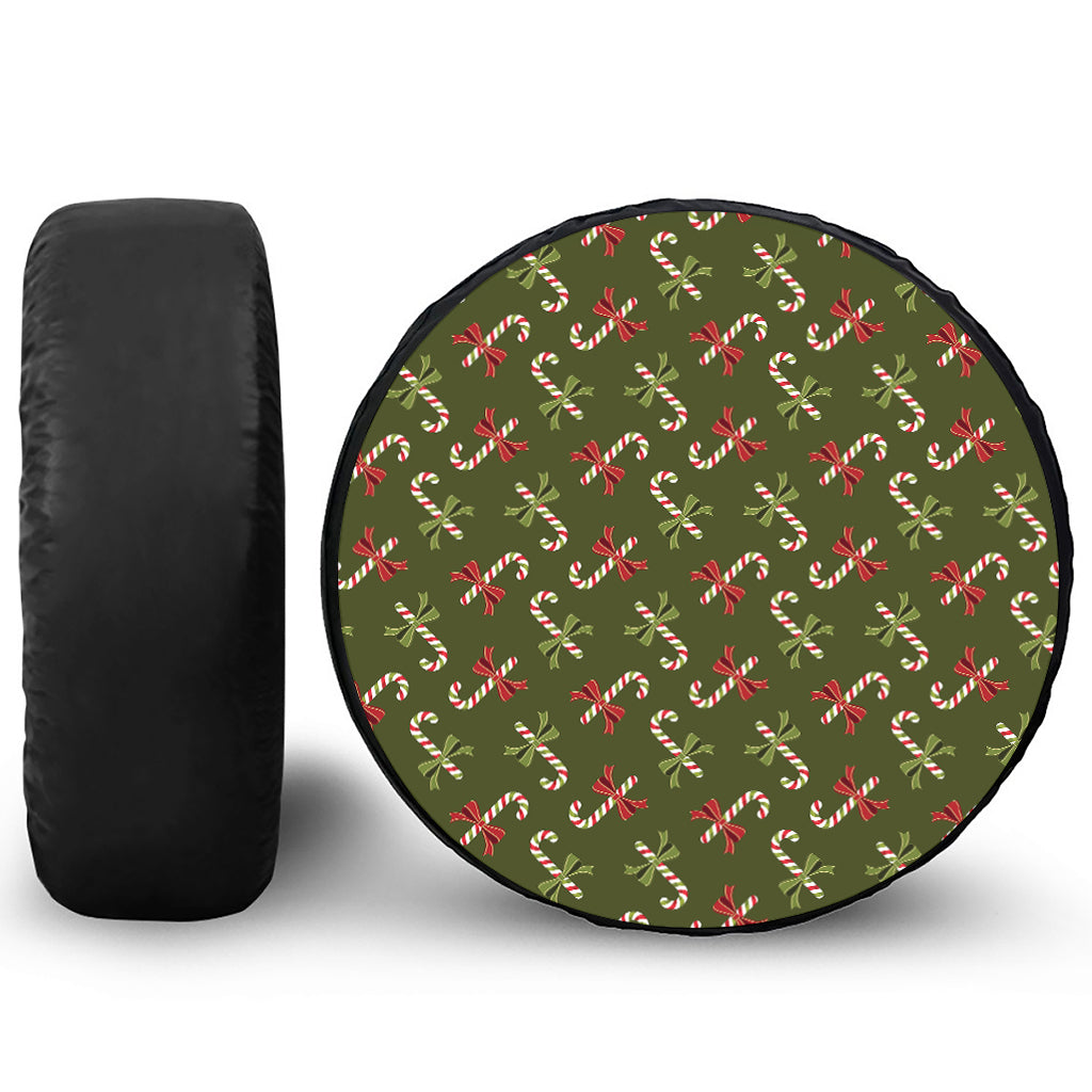 Xmas Candy Cane Pattern Print Leather Spare Tire Cover