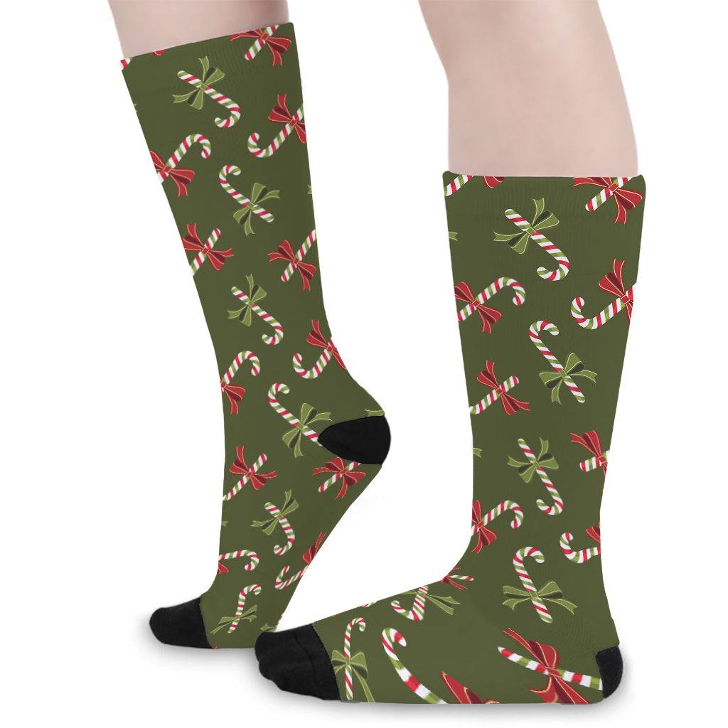 Xmas Candy Cane Pattern Print Long Socks