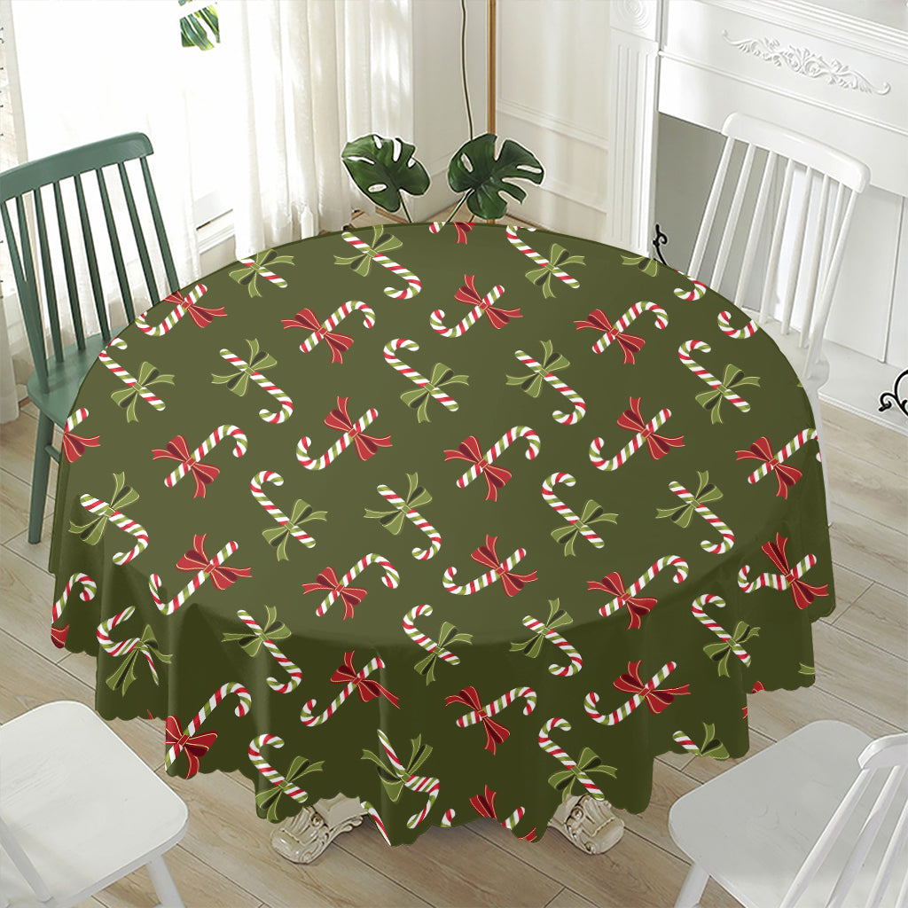 Xmas Candy Cane Pattern Print Waterproof Round Tablecloth