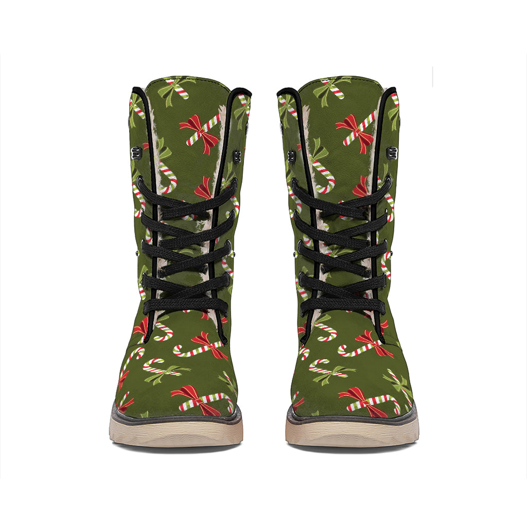 Xmas Candy Cane Pattern Print Winter Boots