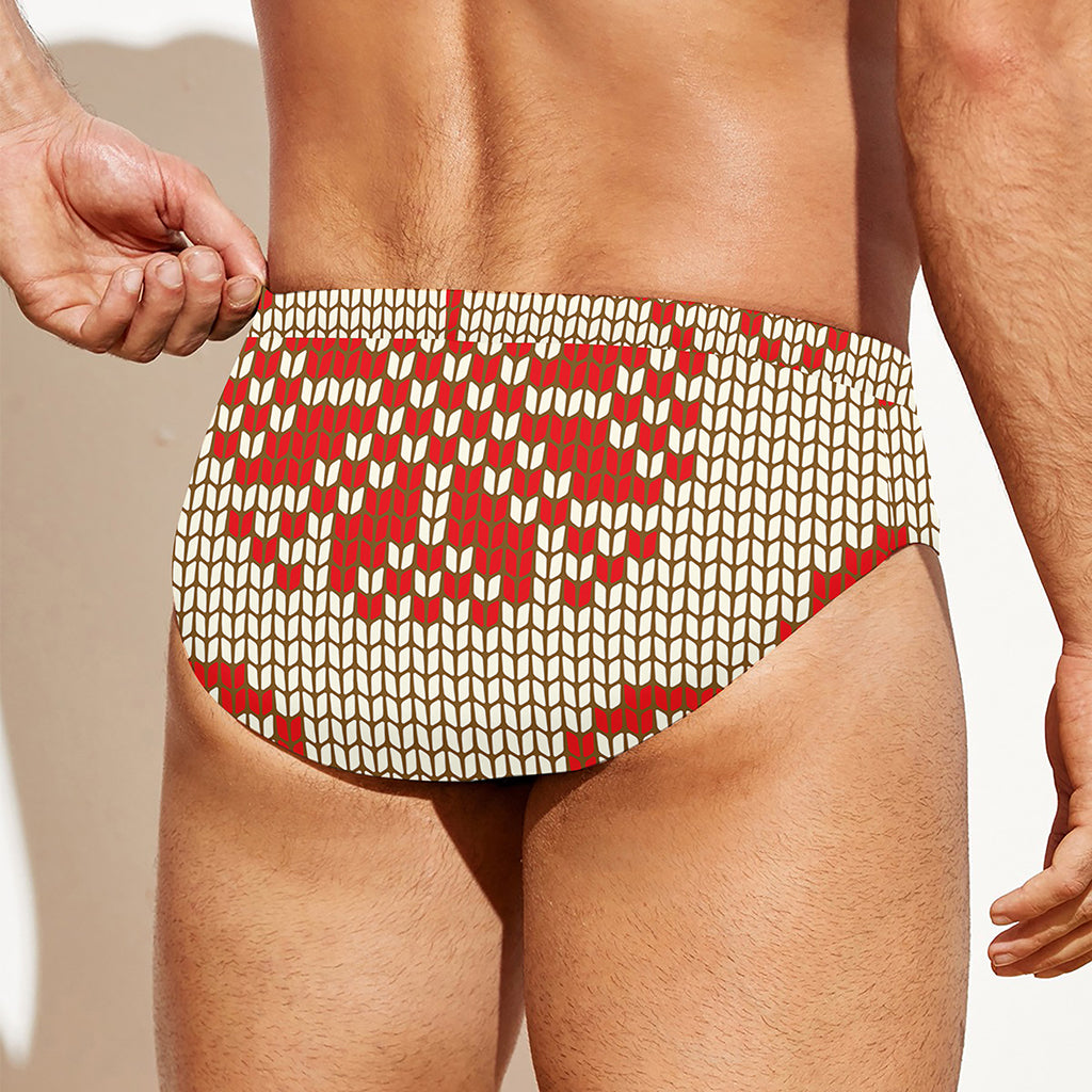 Xmas Deer Knitted Print Men's Swim Briefs