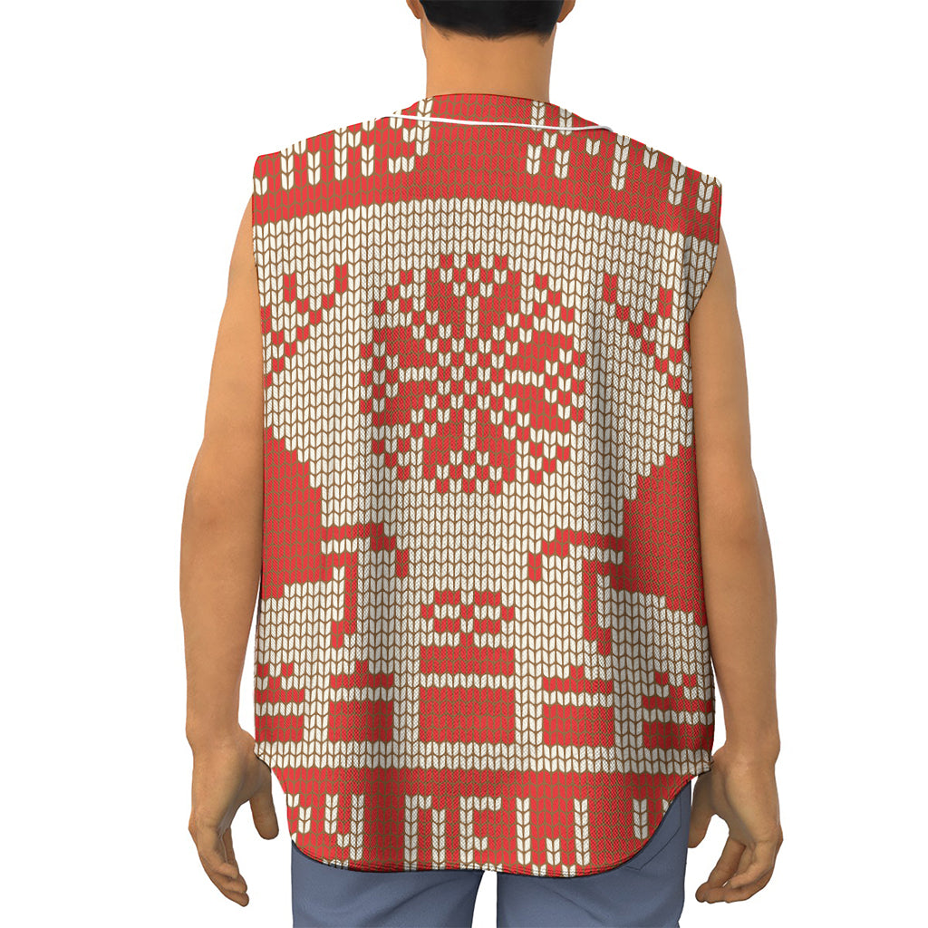 Xmas Deer Knitted Print Sleeveless Baseball Jersey