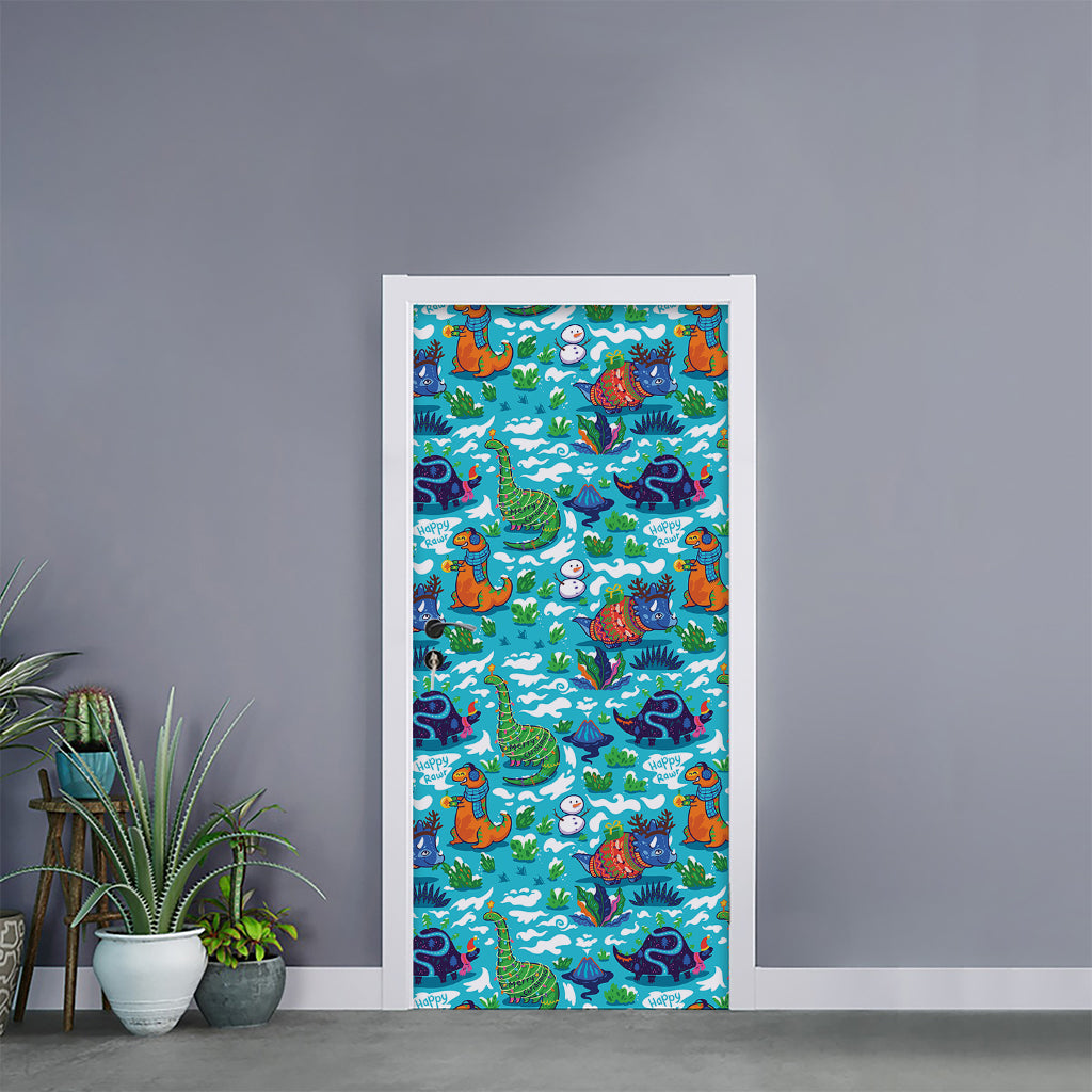 Xmas Dinosaur Pattern Print Door Sticker