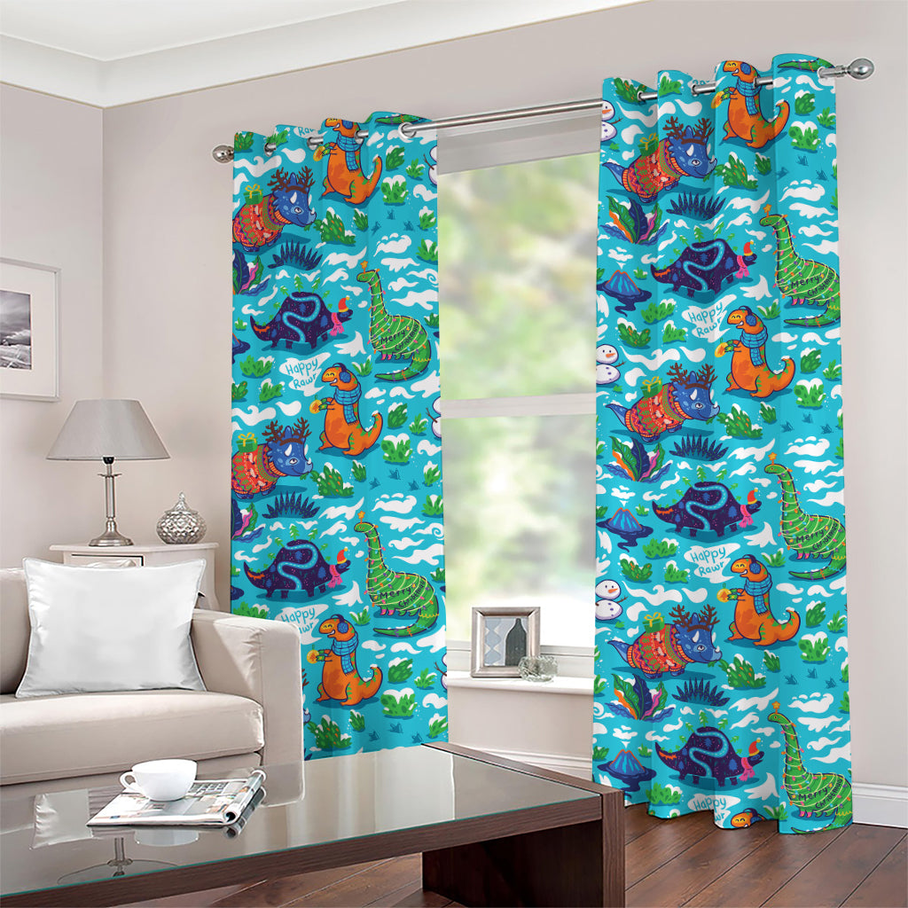 Xmas Dinosaur Pattern Print Grommet Curtains