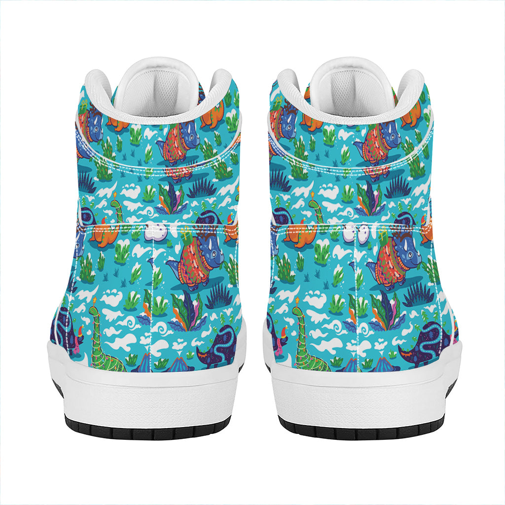 Xmas Dinosaur Pattern Print High Top Leather Sneakers