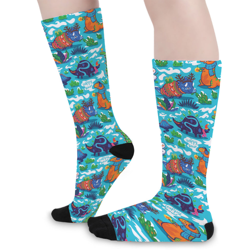 Xmas Dinosaur Pattern Print Long Socks