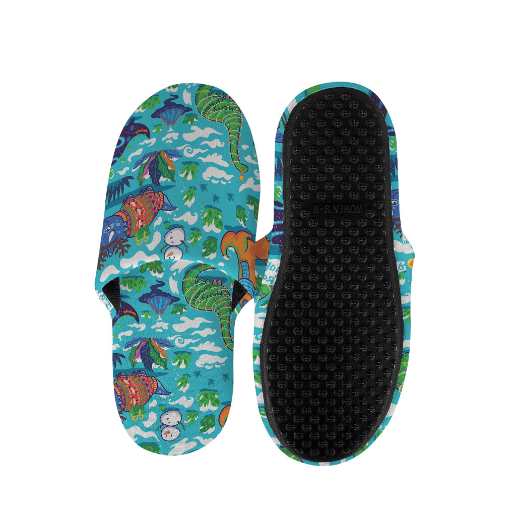Xmas Dinosaur Pattern Print Slippers