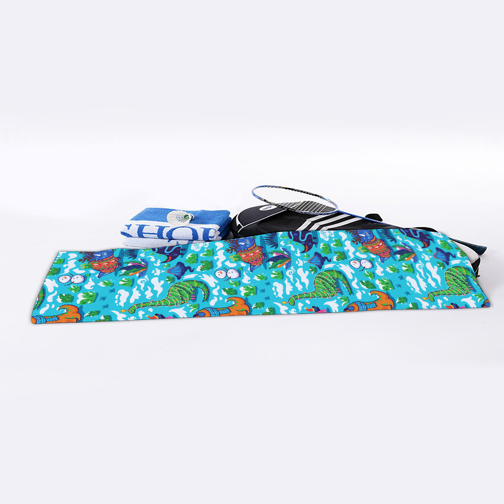 Xmas Dinosaur Pattern Print Sports Towel