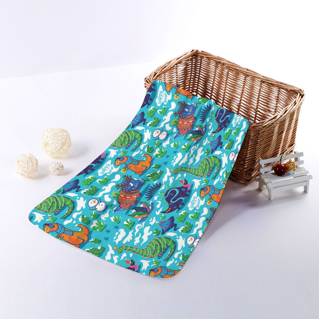 Xmas Dinosaur Pattern Print Towel