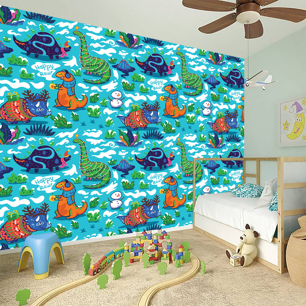 Xmas Dinosaur Pattern Print Wall Sticker